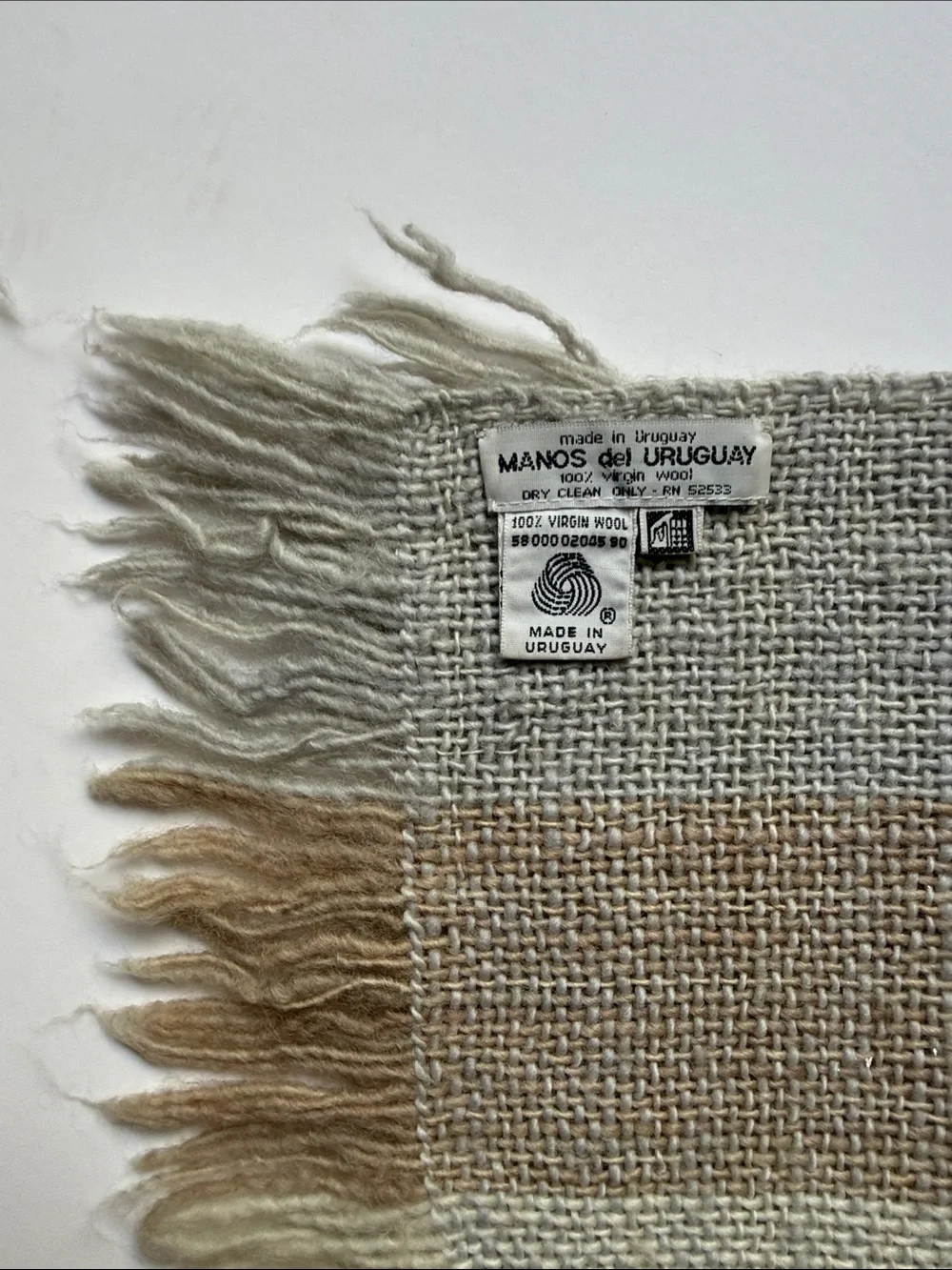 Manos del Uruguay Neutral Striped Woven Fringe 100% Virgin Wool Scarf